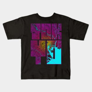 Tokyo, Japan City Map Typography - Neon Kids T-Shirt